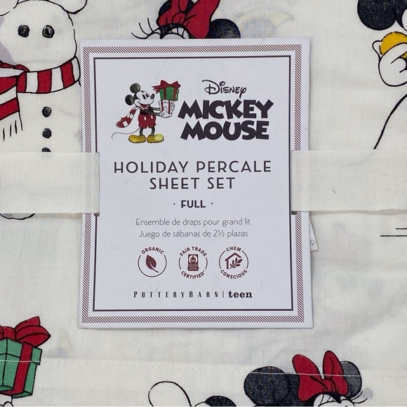 Pottery Barn Teen Disney Mickey Mouse Holiday Percale Full Sheet Set Christmas - Picture 2 of 8